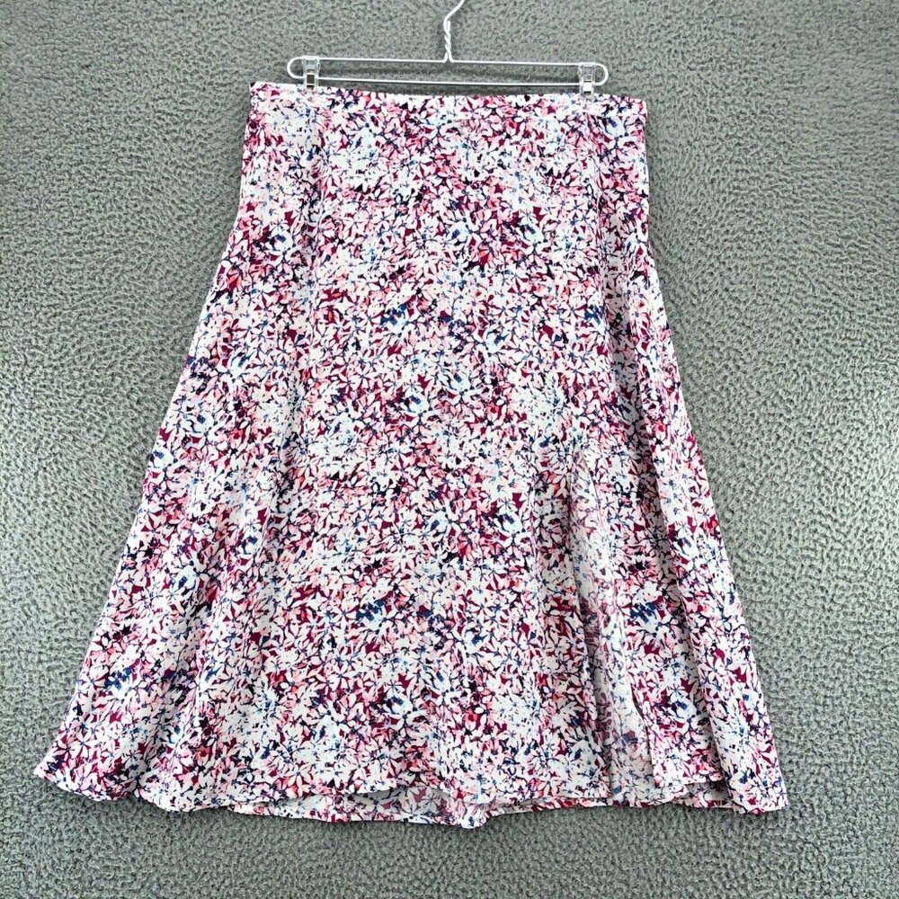 Banana Republic Skirt Womens Large Pink Floral Midi A Line Slit Pull On Flowy